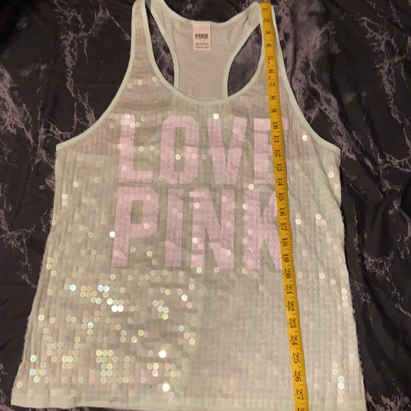 VS PINK Mint Green Graphics Sequins Racerback Tank - Picture 7 of 7